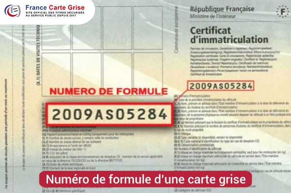 Numéro de formule de la carte grise