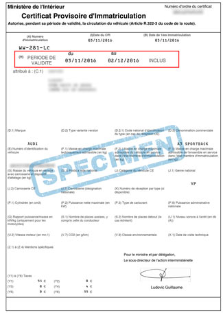 CPI : Certificat Provisoire d'Immatriculation