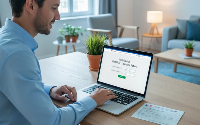 Comment vérifier si votre carte grise est légale via les services en ligne Automobiliste vérifiant la légalité de son certificat d'immatriculation en ligne sur un site officiel en 2026